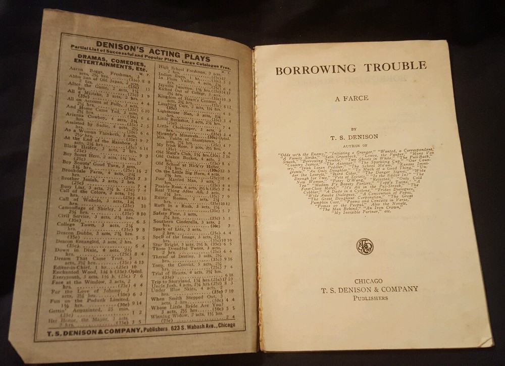 Vintage Antique T.S. Denison "Borrowing Trouble" Play Script A Farce