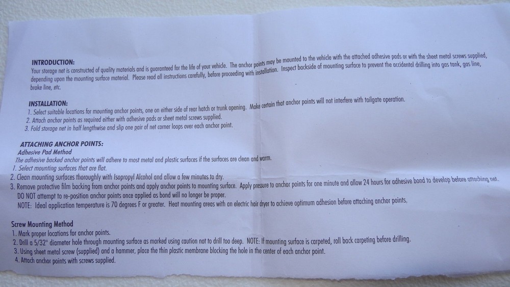 UNIVERSAL Trunk Hardware Kit for Cargo Net Brand New