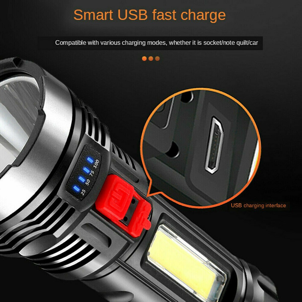 3500000LM LED Flashlight Hand Torch Work Light 4 Modes Lamp USB Rechargeable