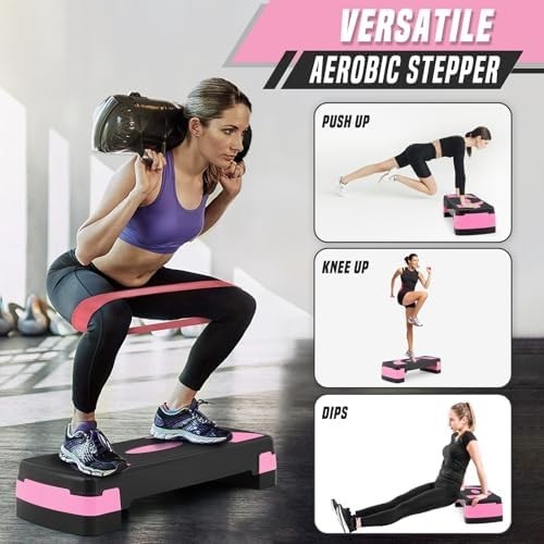 31" Aerobic Step Platform with 4-8" Adjustable Risers | Home Gym Workout Stepper