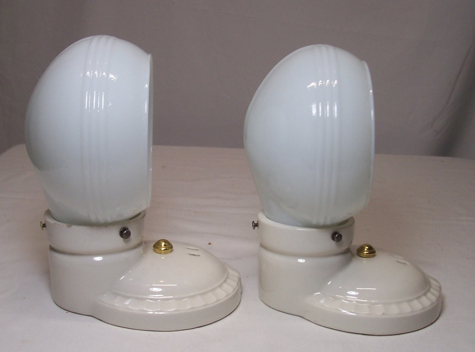 Antique Porcelain Sconce Pair Vtg Light Fixture Ceramic Art Deco Wired USA #F21