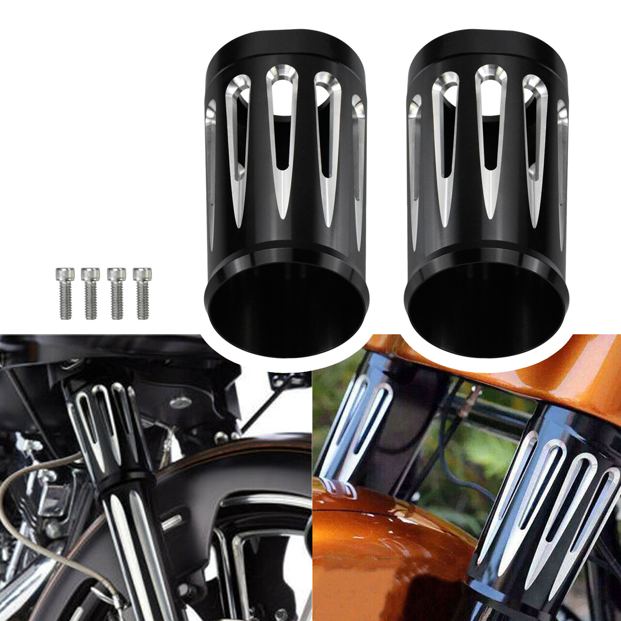 CNC Fork Boot Slider Cover Cow Bell For Harley Touring Road Electra Glide 80-23