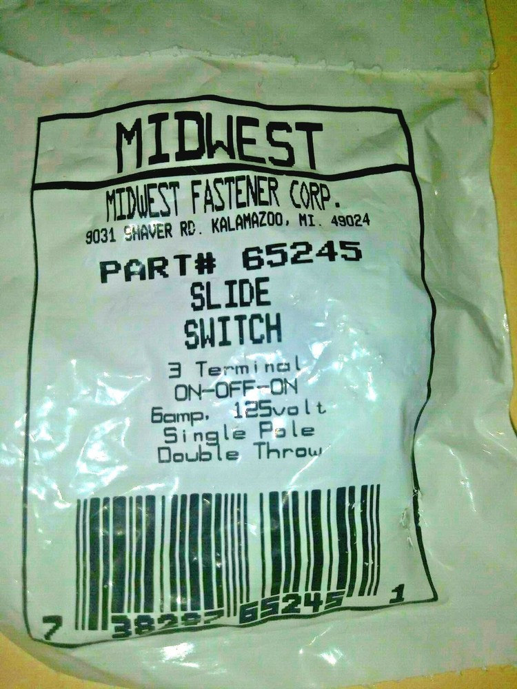 MIDWEST Single Pole/Double Throw Slide Switch 125v 6 Amp 3 Terminal NOS