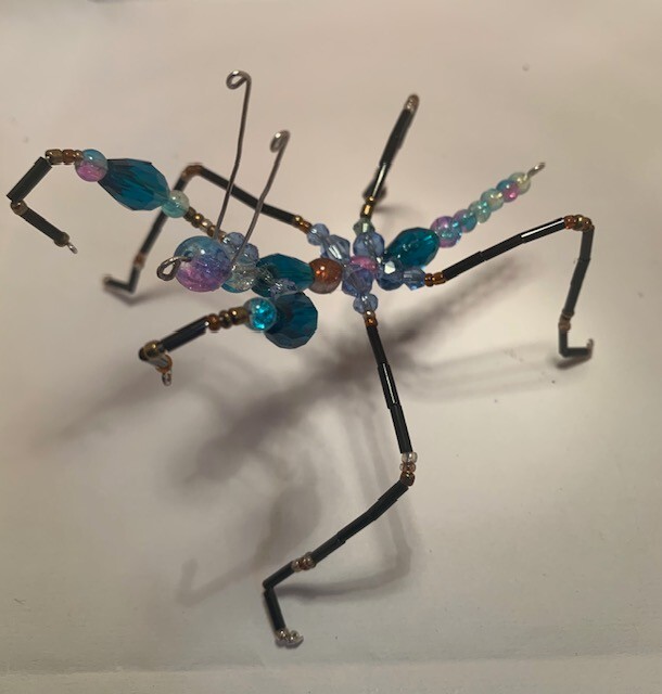 Handmade bead and wire praying mantis