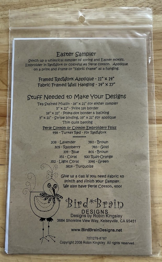 Bird Brain Designs Easter Sampler Red work Appliqué & Wall Hanging Pattern # 283