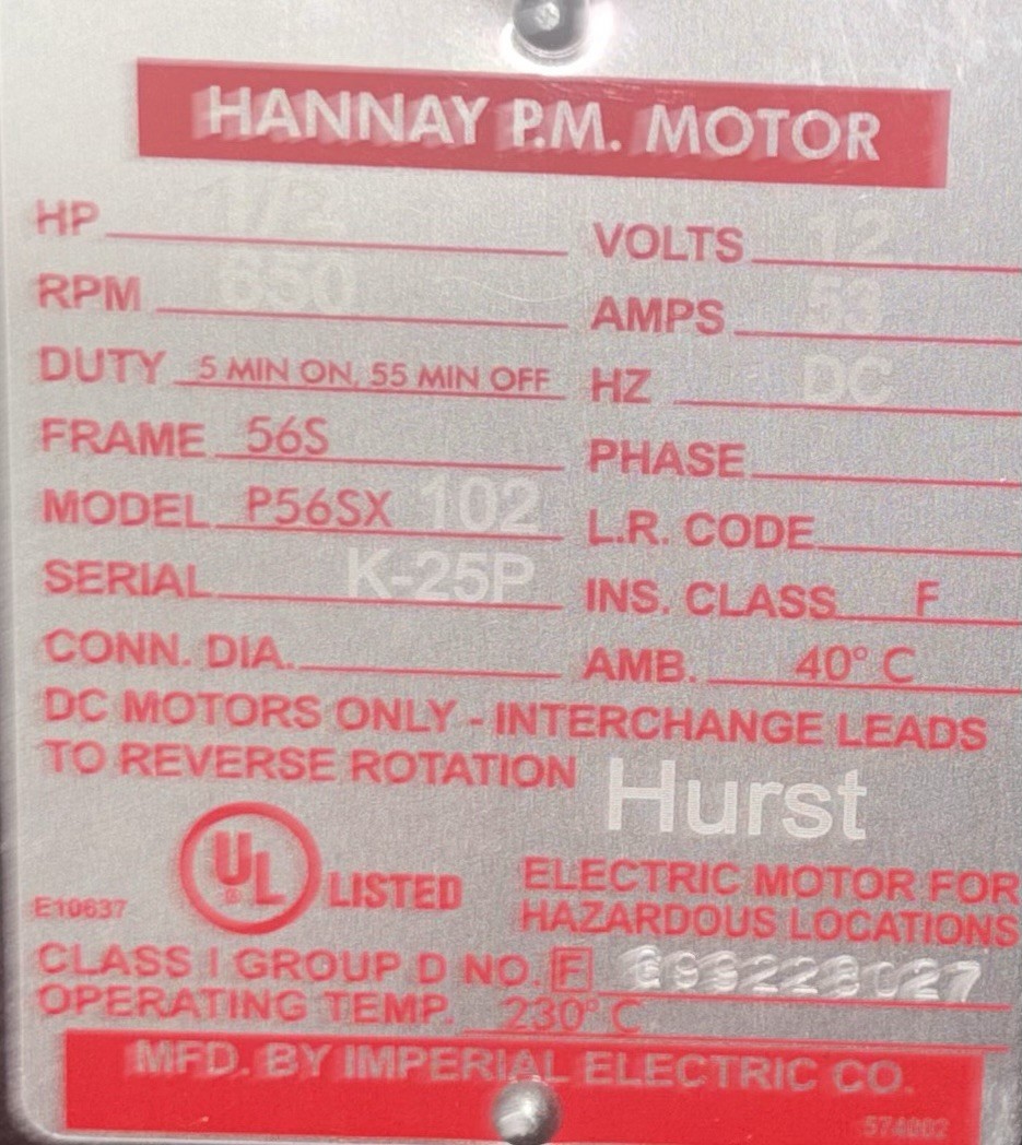 Hannay Reels 1/2 HP DC Motor P 56 SX-139 & 239 Shaft 5/8 Key 1-1/8” Long