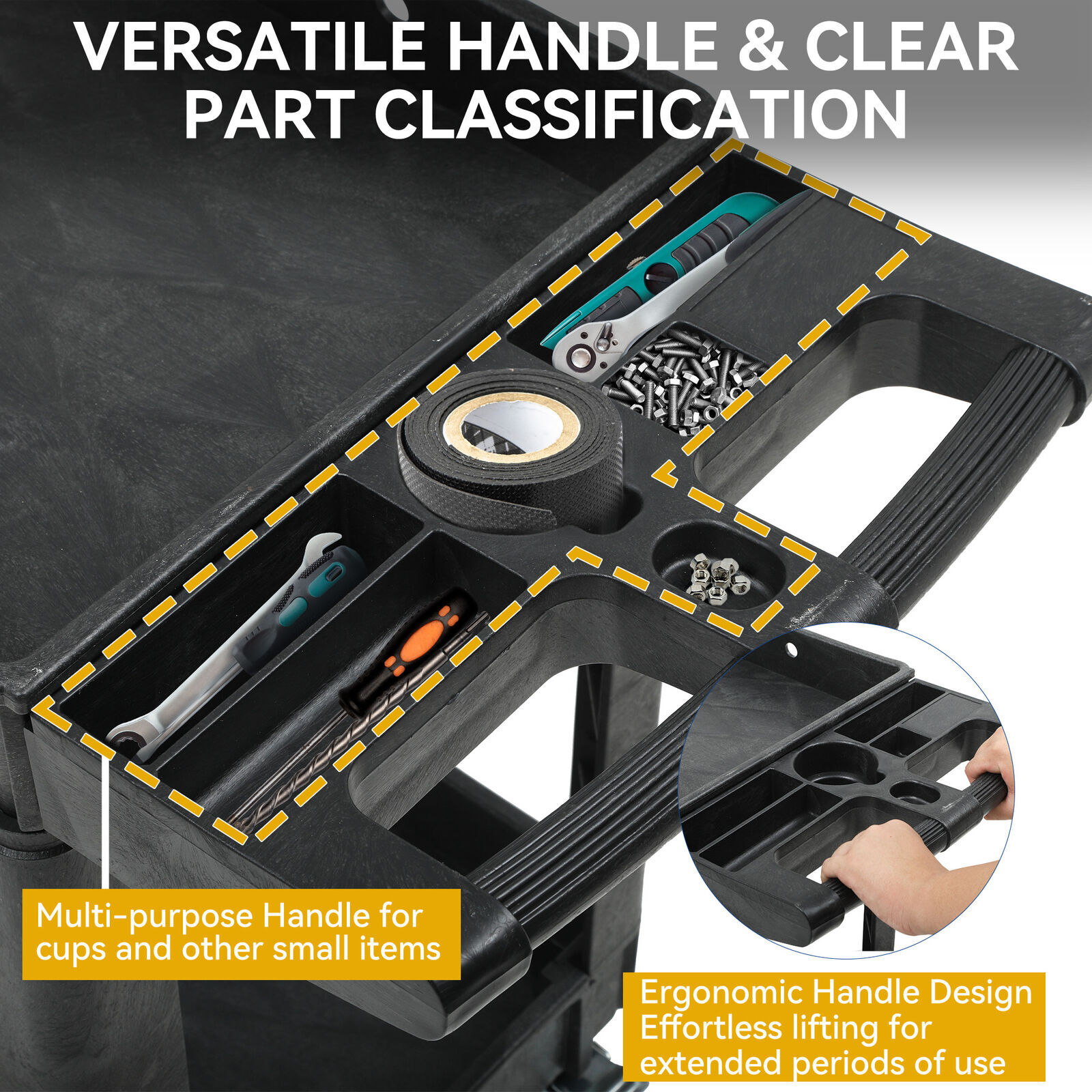 550 lbs Capacity Utility Cart 2 Shelf Rolling Storage Plastic Service Work Carts