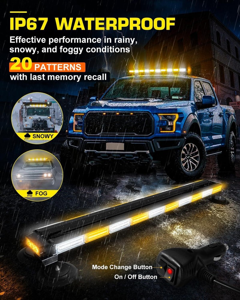 206 LED Emergency Strobe Light Bar Double Side Warning Rooftop Light Amber/White
