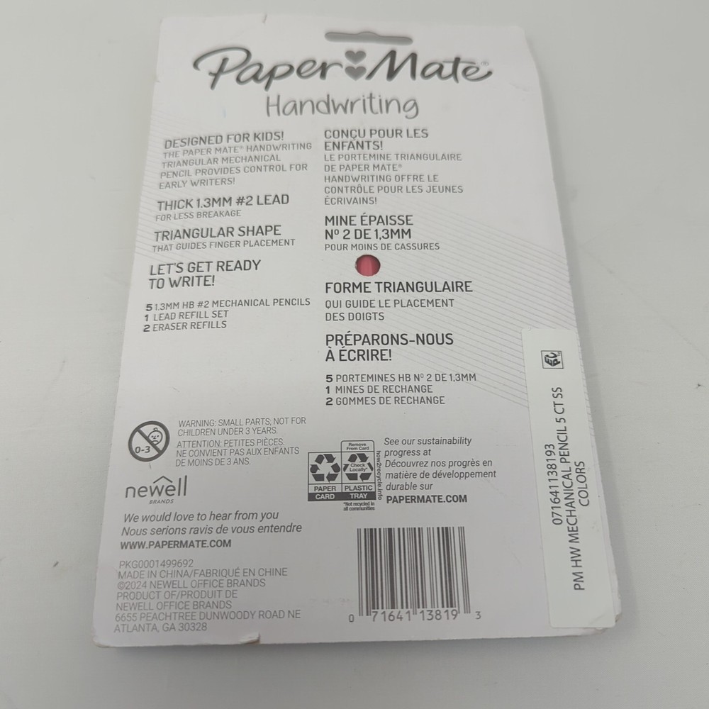 Paper Mate Handwriting Triangular Mechanical Pencil Set with Lead & Eraser 1.3mm