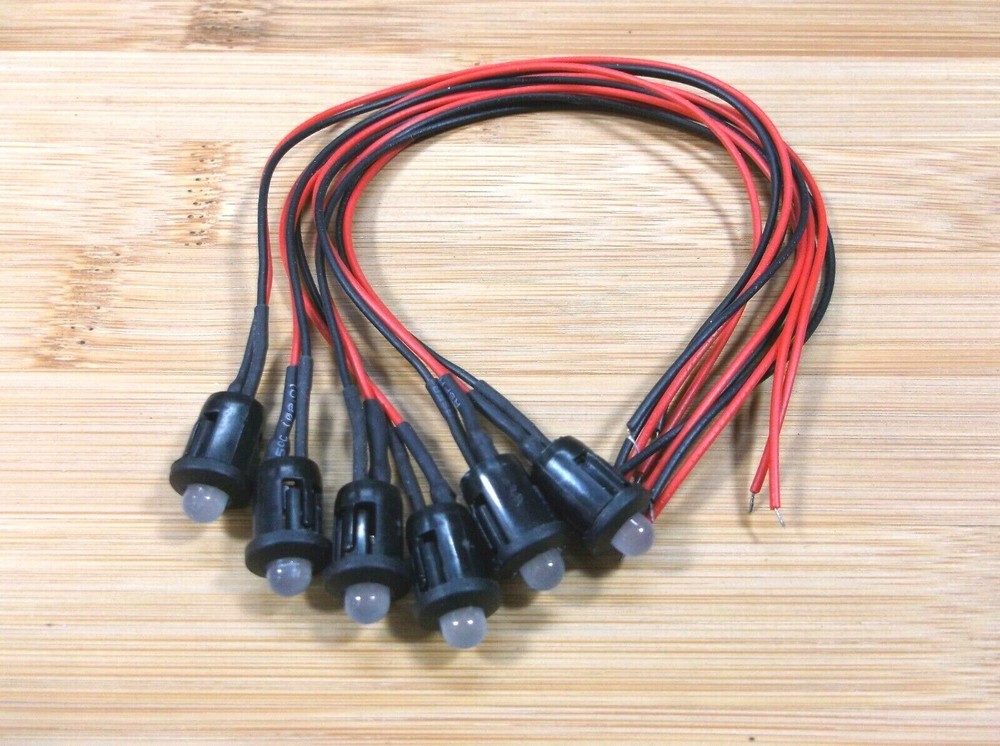 6 BBT 12 volt DC Bright White LED 3/8" Snap-In Indicator Lights