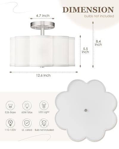 Semi Flush Mount Ceiling Light, 3-Light 13" Ceiling Light 13", 3-Light Nickel