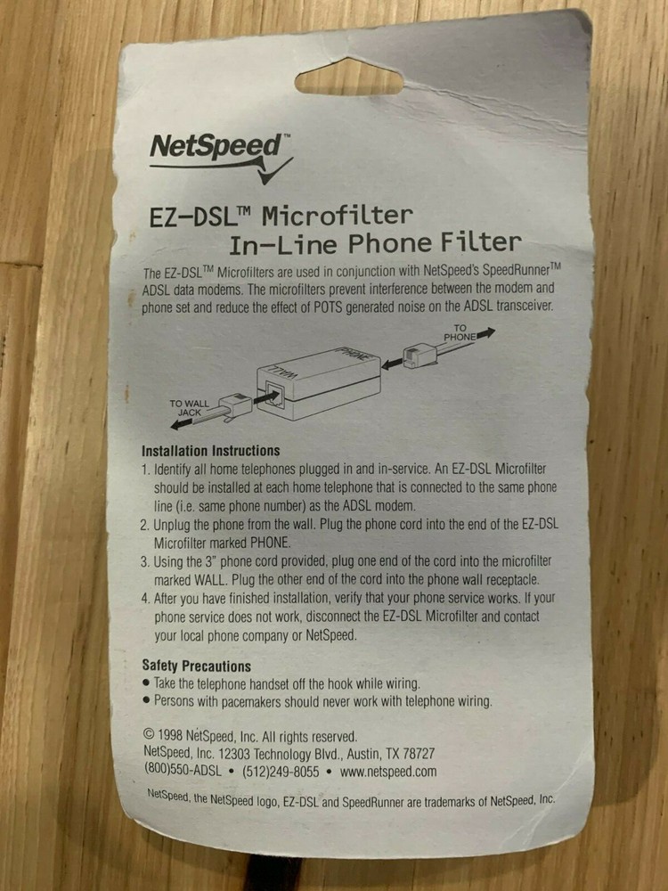 Netspeed EZ-DSLl Microfilter in-line phone filter NIB