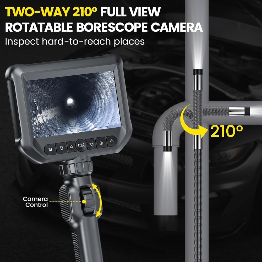 Two-Way Articulating Borescope Camera Video Inspection Scope for Auto Mechanics