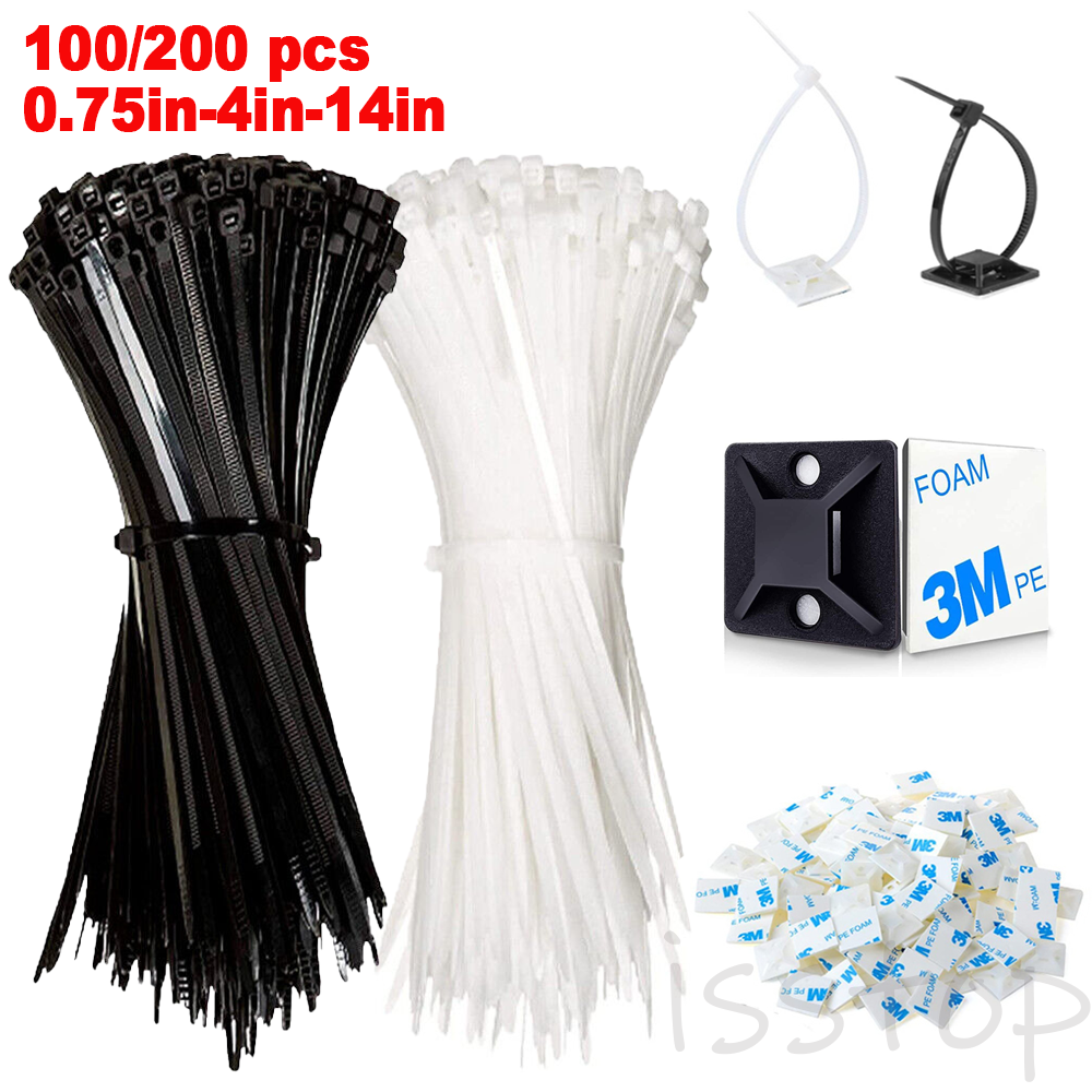 Self-locking Plastic Nylon Cable Zip Ties Mounts Wire Fasteners Cable Clips US