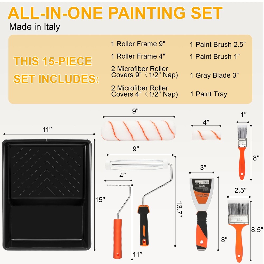 Paint Roller kit, Extension Pole 5ft,Paint Brushes,Paint Black