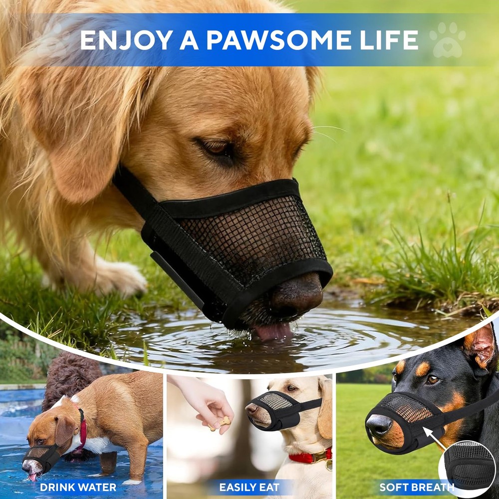 Soft Adjustable Dog Muzzle for Medium Dogs - Prevent Biting, Barking, Chewing