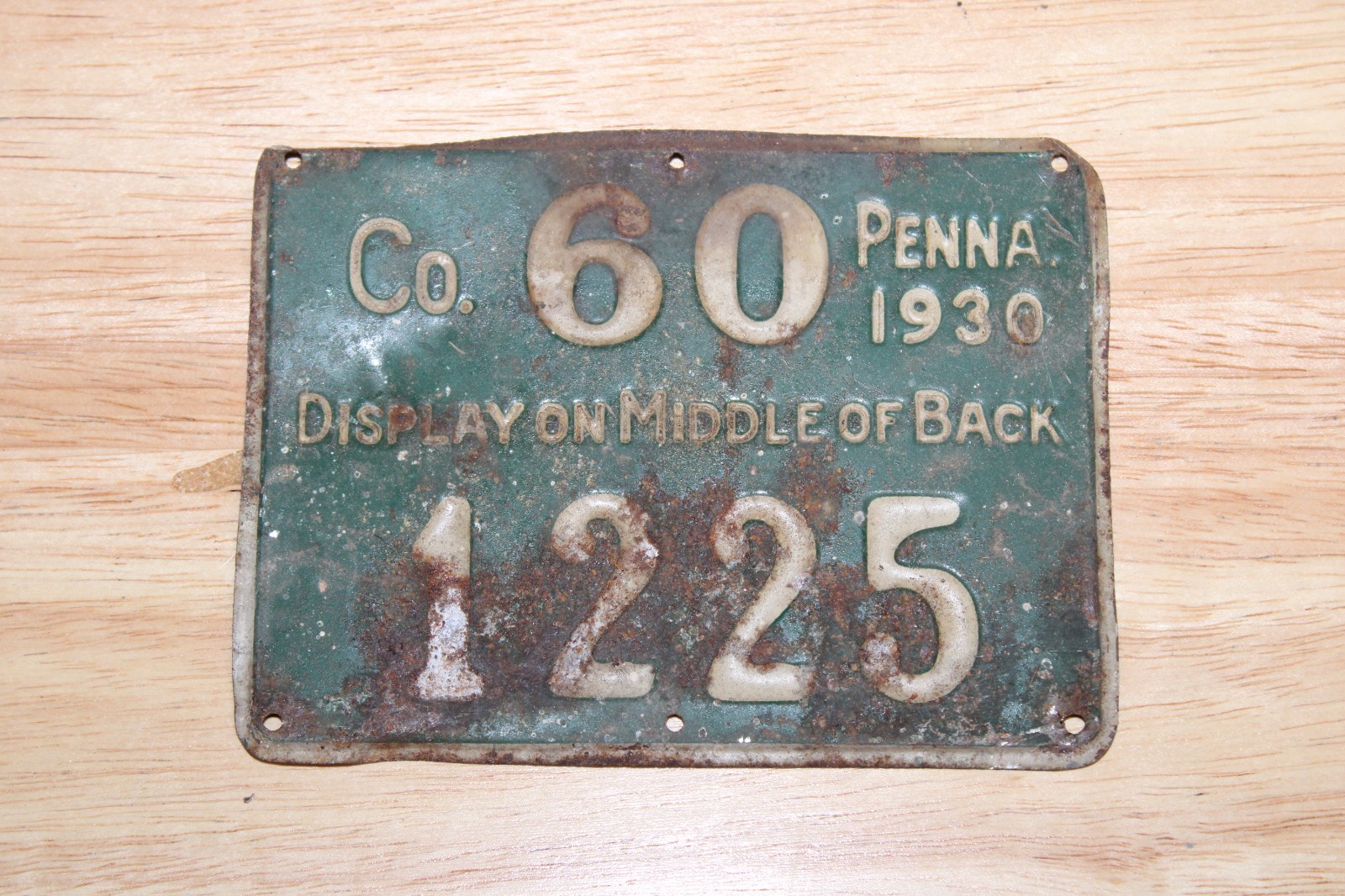 Vintage Metal 1930 Pennsylvania Hunting License County 60