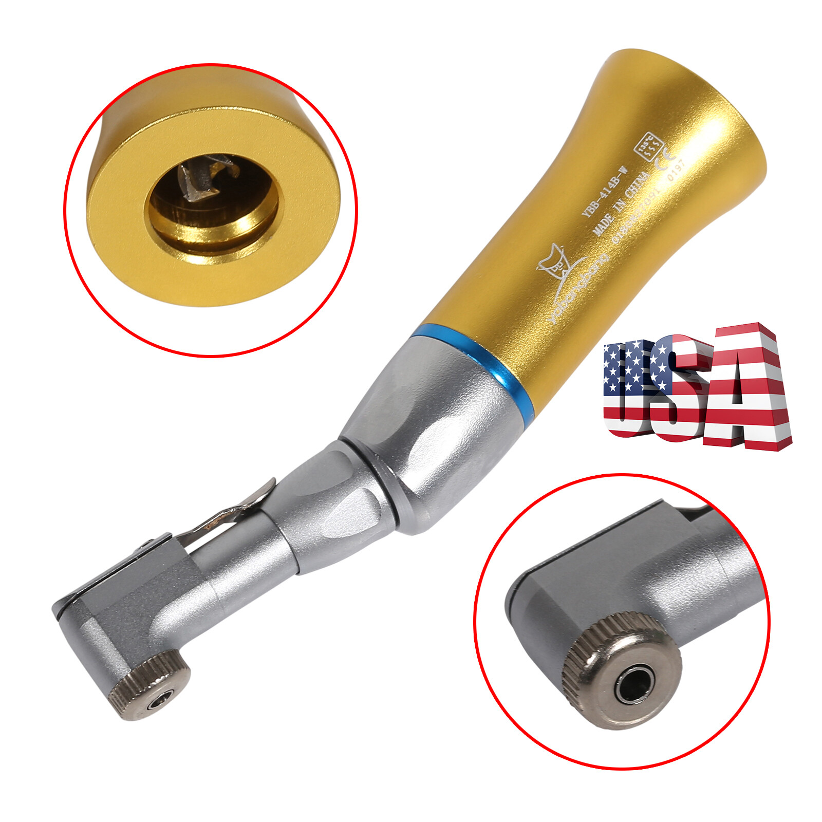 USA NSK Style Dental Low Speed Contra Angle Handpiece Latch E-Type Gold st