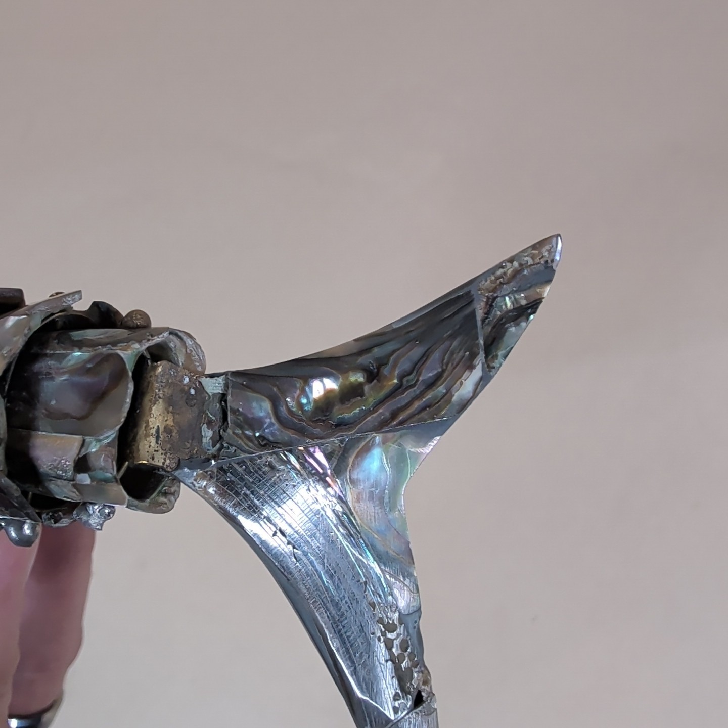 RARE RARE MEX Whimsical Silverplate Abalone Articulated Fish Motif Bottle Opener