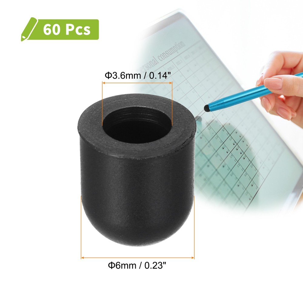60Pack Replacement Stylus Pen Tips 6mm Screen Pens Tips Silicone Rubber
