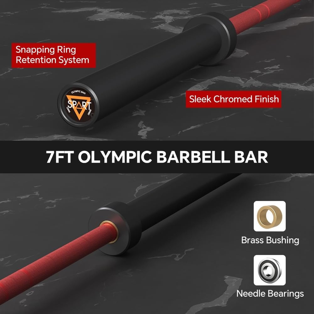7FT Olympic Barbell Bar with Weight Plate Set Combo, Solid Olympic Bar with B...
