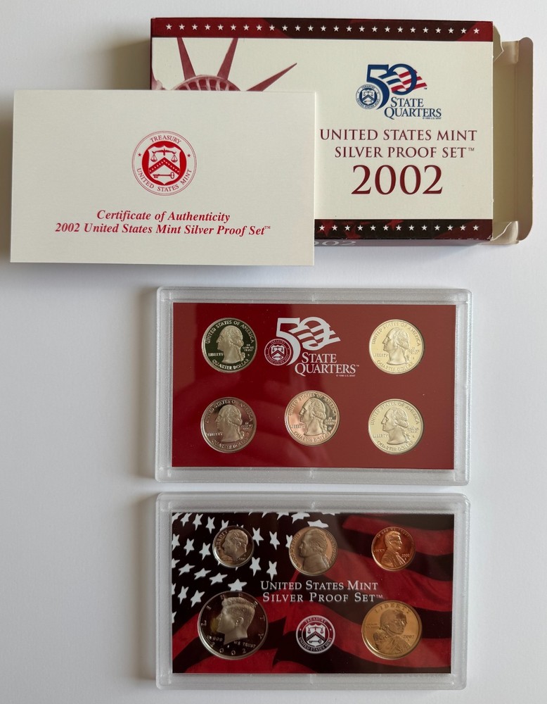 US Mint Silver Proof Set Complete Run 2002-2008 (7 Sets) OGP COA 90% Silver