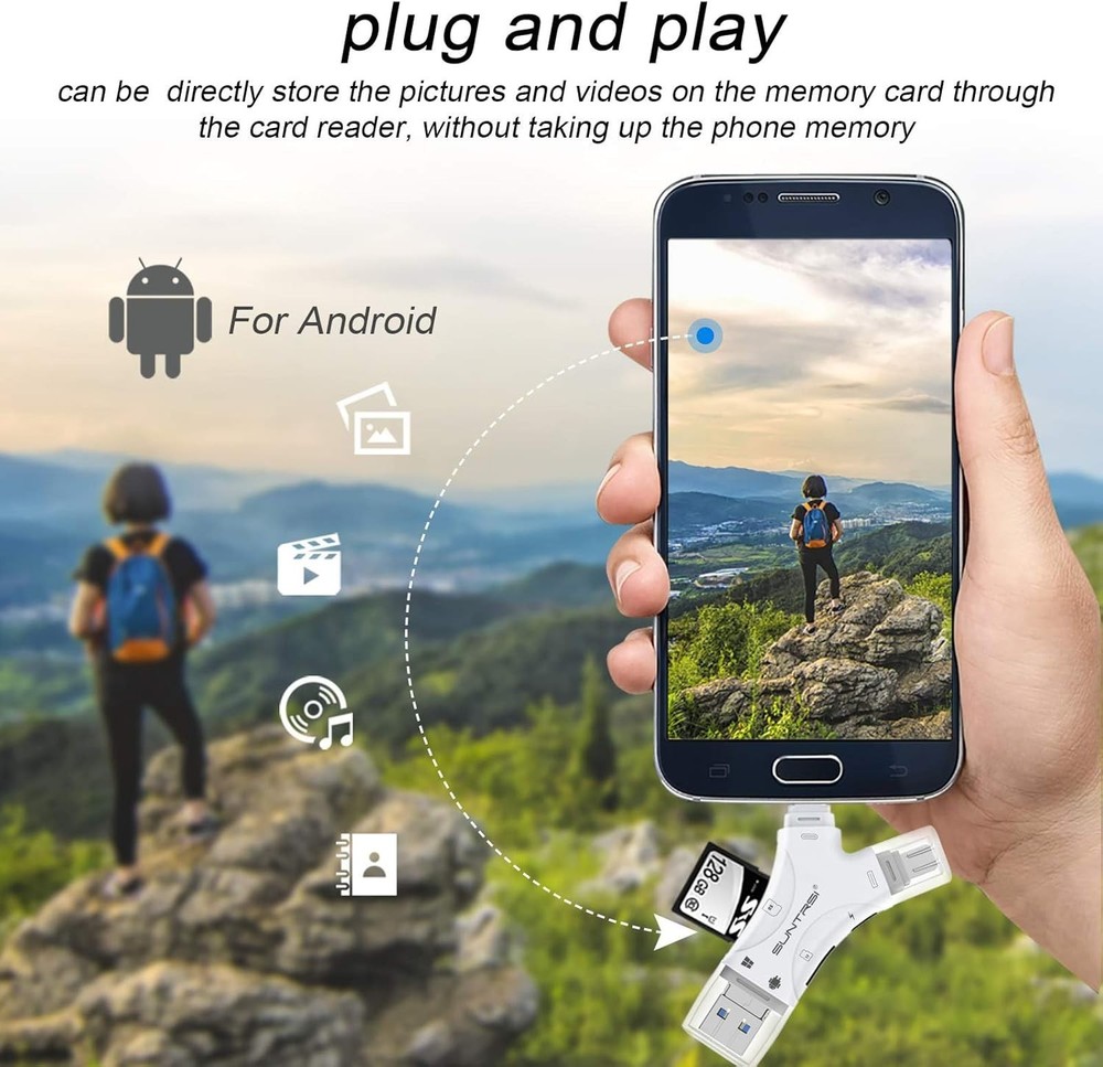 Portable Micro SD Card Reader with Charging Port for iPhone & Android Devices