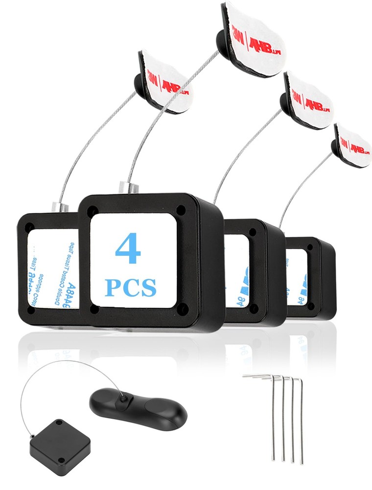4Pack Remote Control Tether, 6.5 Ft Leash, Retractable Black