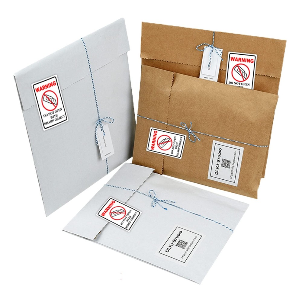 300pcs Do Not Open with Sharp Object Industrial Warning 2x3 inch, White