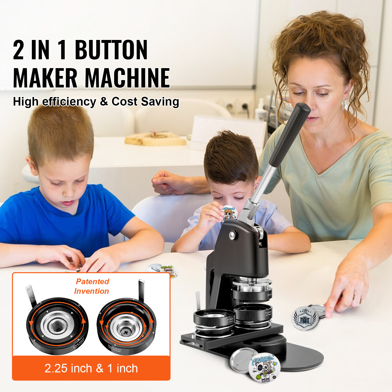 Button Maker Machine Badge Pin Machine 1"+2.25" 500 Free Parts Press Kits
