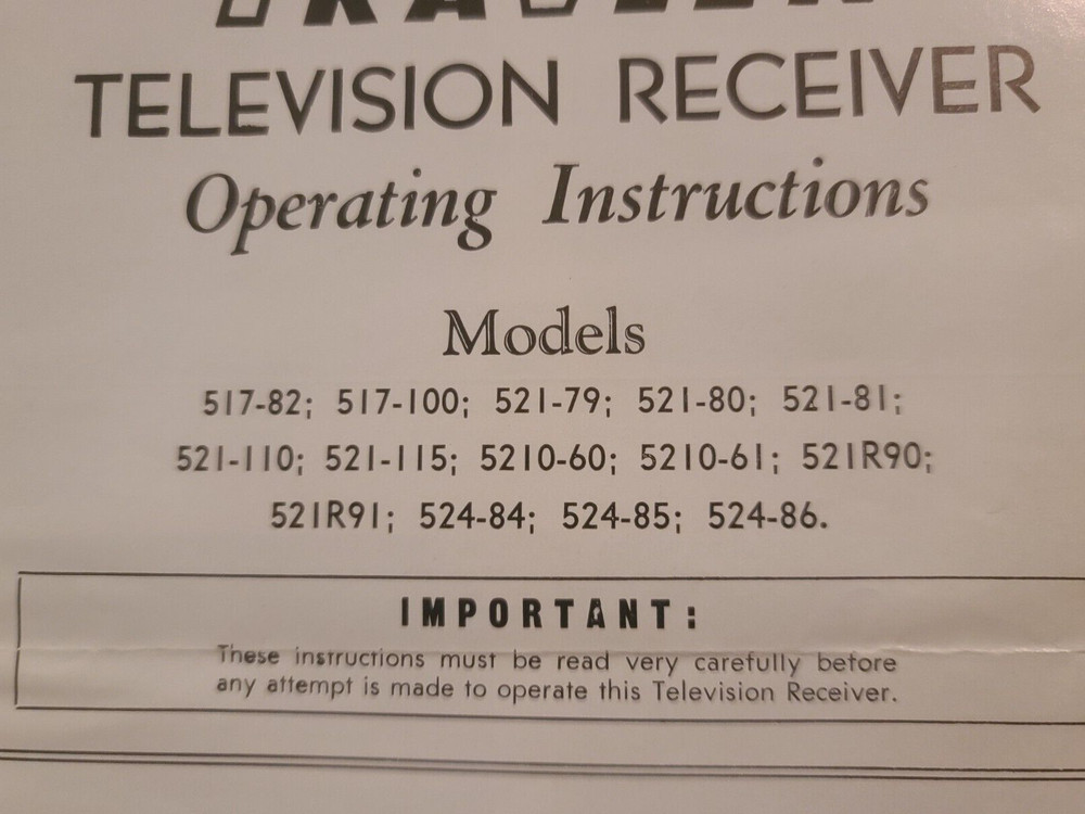 Traveler Television Receiver Operating Instructions