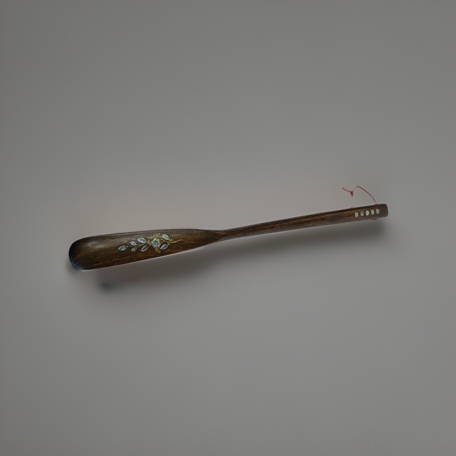 Vintage Wooden Shoehorn, Mother of Pearl inlaid Rich Classic Look