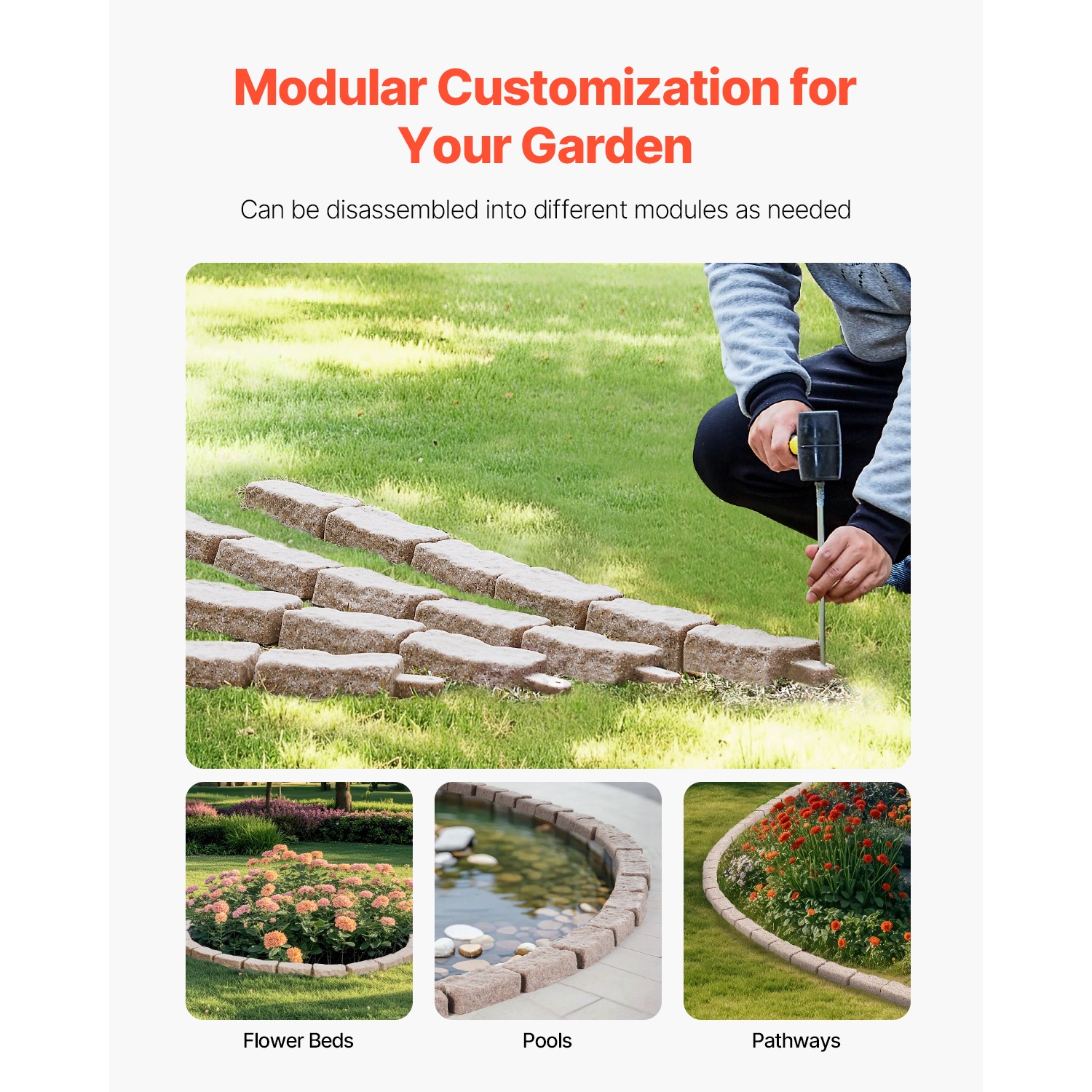 Faux Stone Landscape Edging 46.2 x 2.2 in Garden Lawn Edging Border