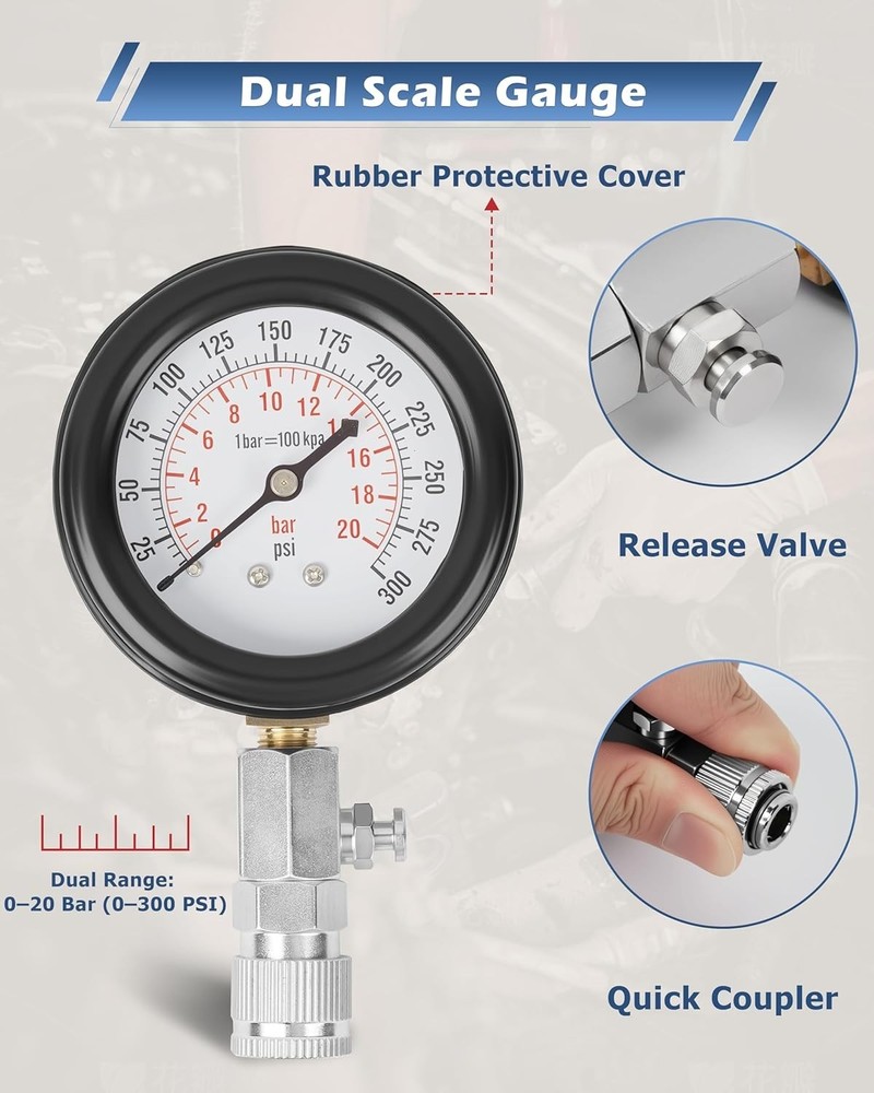 Compact Petrol Engine Compression Tester Kit with Adapters for Various Vehicles