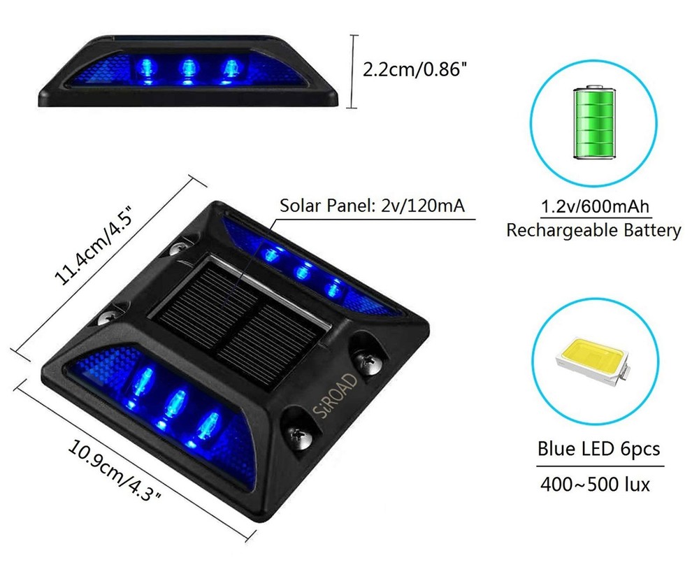 SIROAD Solar Driveway Deck Light, IP68 Waterproof 4 Pack, Blue