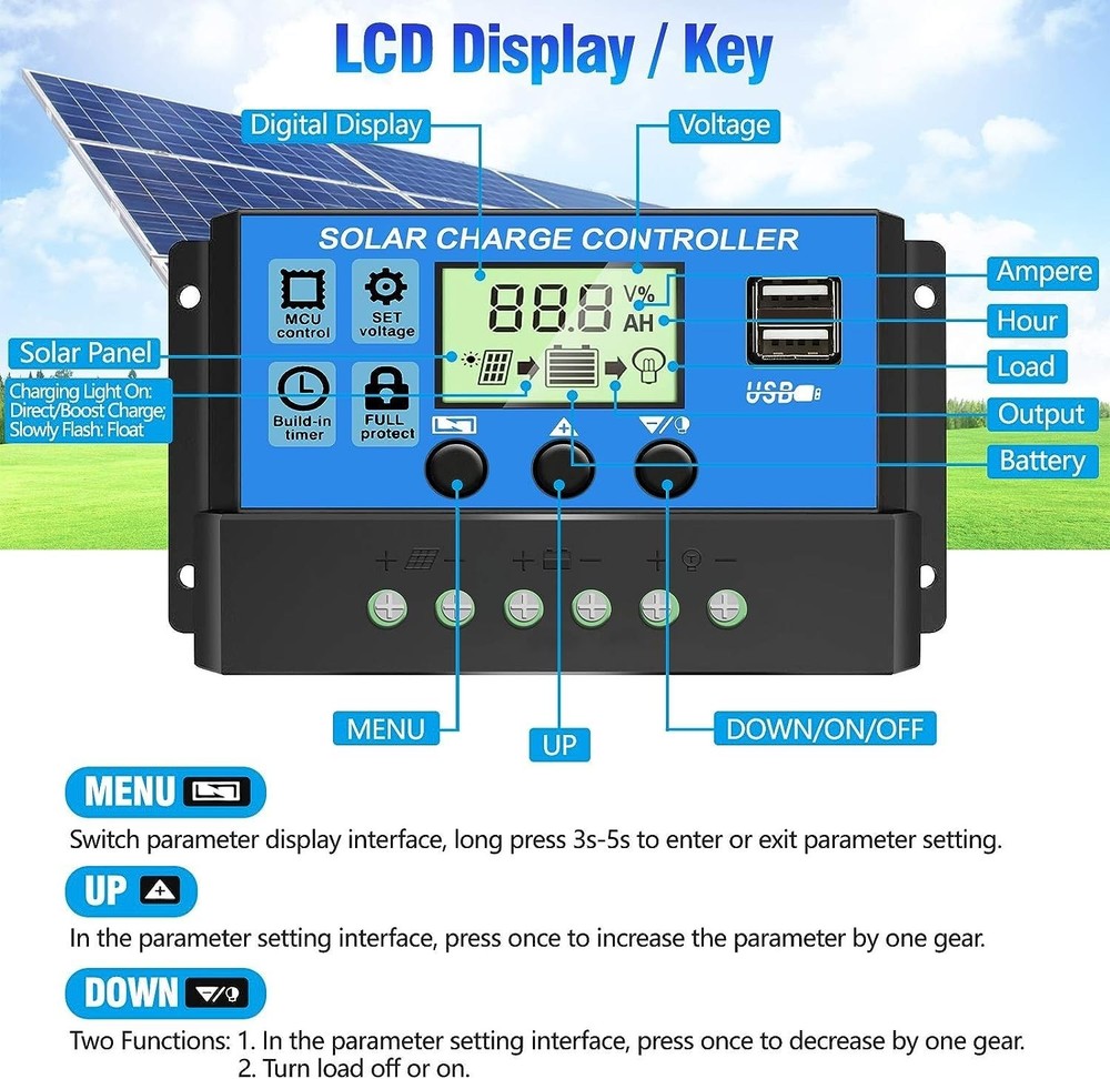 Brand New 30A Solar Charge Controller PWM LCD USB Timer