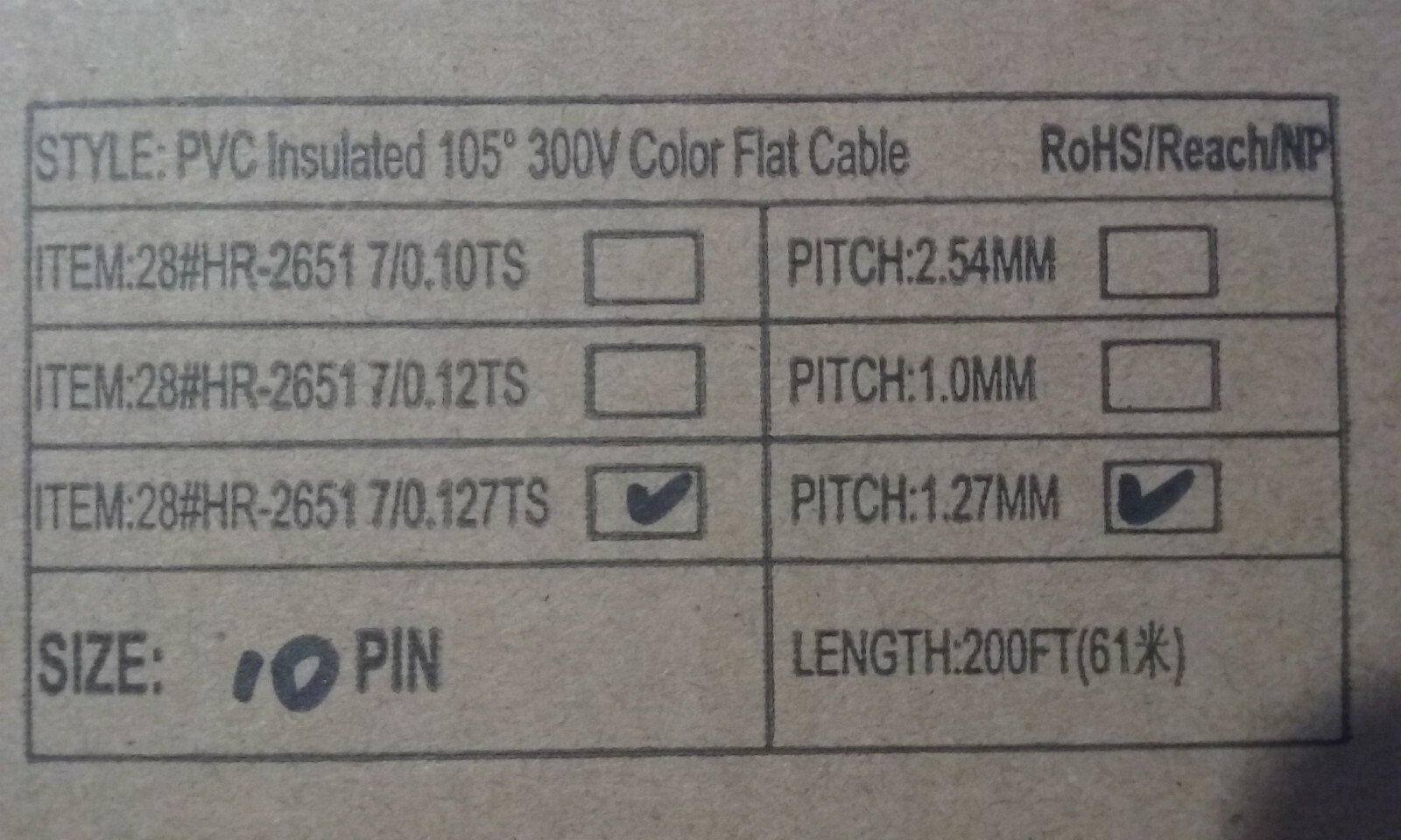 10 Conductor 28awg Color Rainbow Ribbon Wire Cable