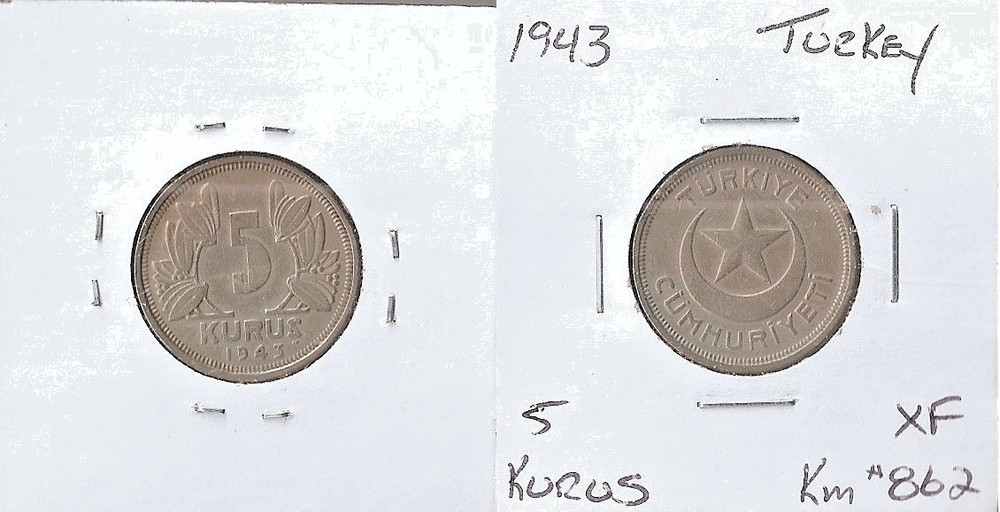 Turkey 5 KURUS 1943