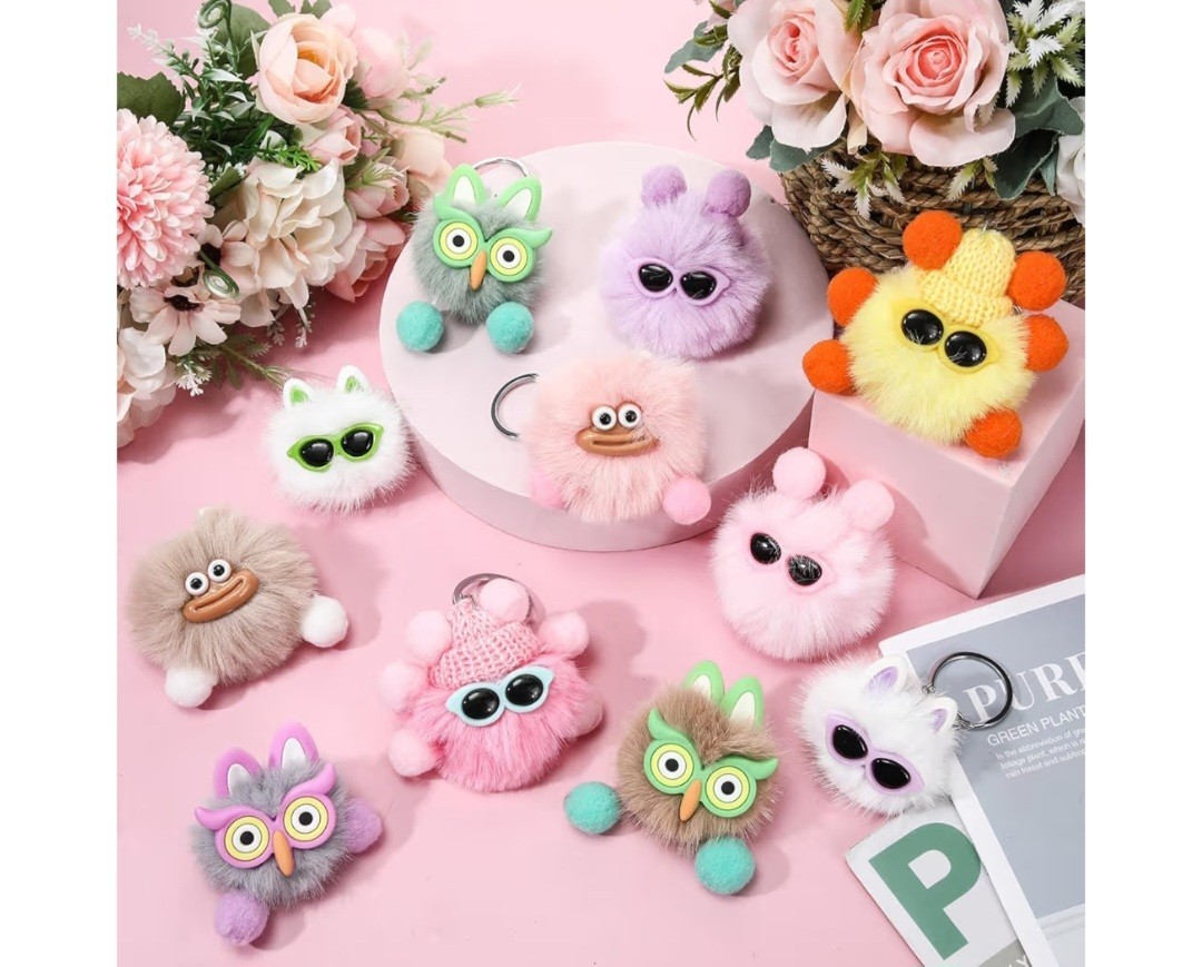 Equsion 48 Pcs Kawaii Keychains Bulk Cute Plush Keychains Fluffy Pompoms...