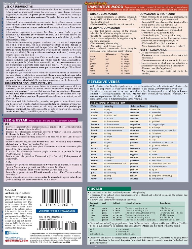 Brand new - QuickStudy | Spanish Grammar Laminated Study Guide