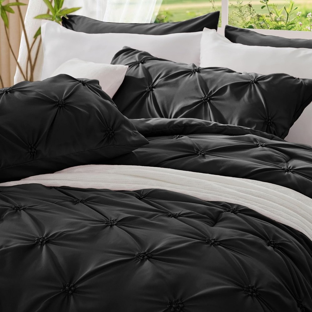 Black King Size Comforter Set - 3 Piece Boho Flat Flannel Bedding Comforter Set
