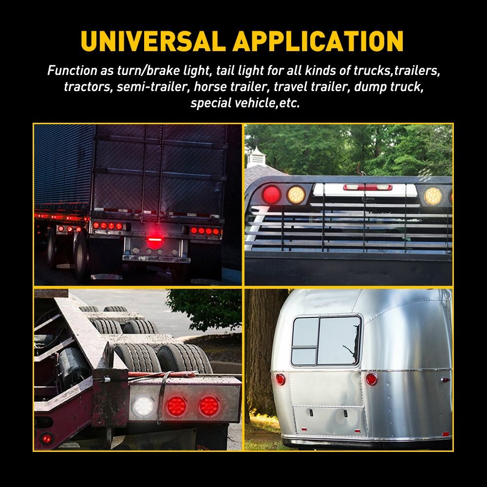 4"inch Round Red 12-LED Truck Trailer Stop Turn Tail Brake Lights Waterproof 12V