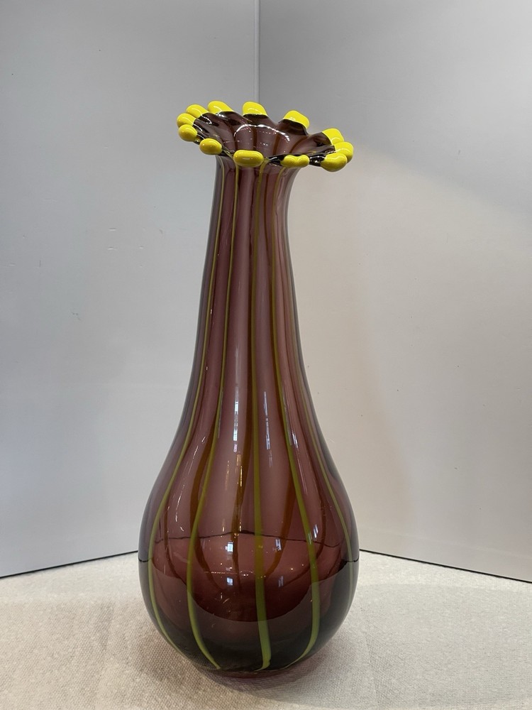 Eastern Curved  Purple and Yellow pulled vase