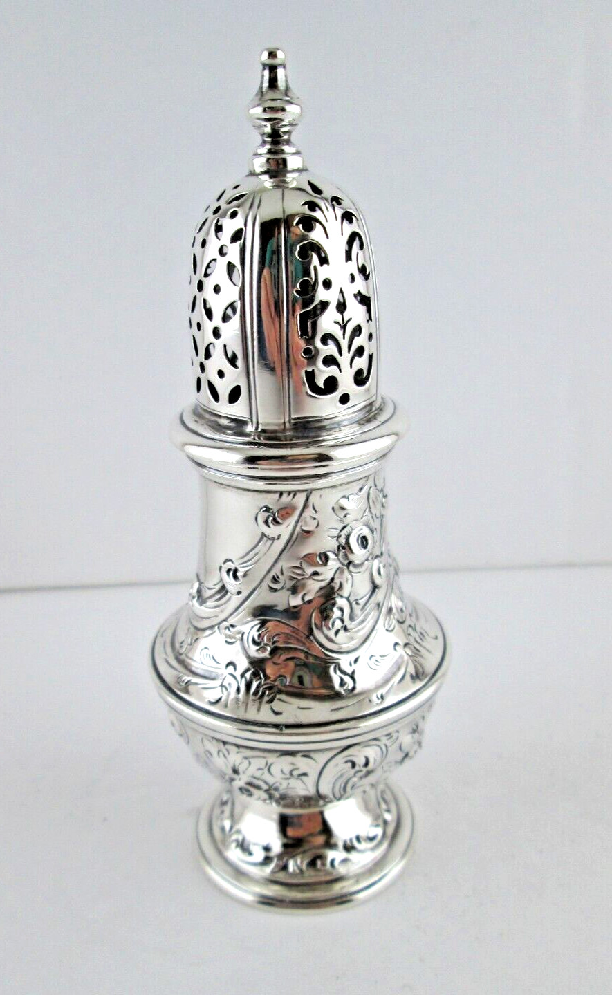 Impressive 1737-8 English Early Georgian Sterling Silver Caster Shaker Muffineer