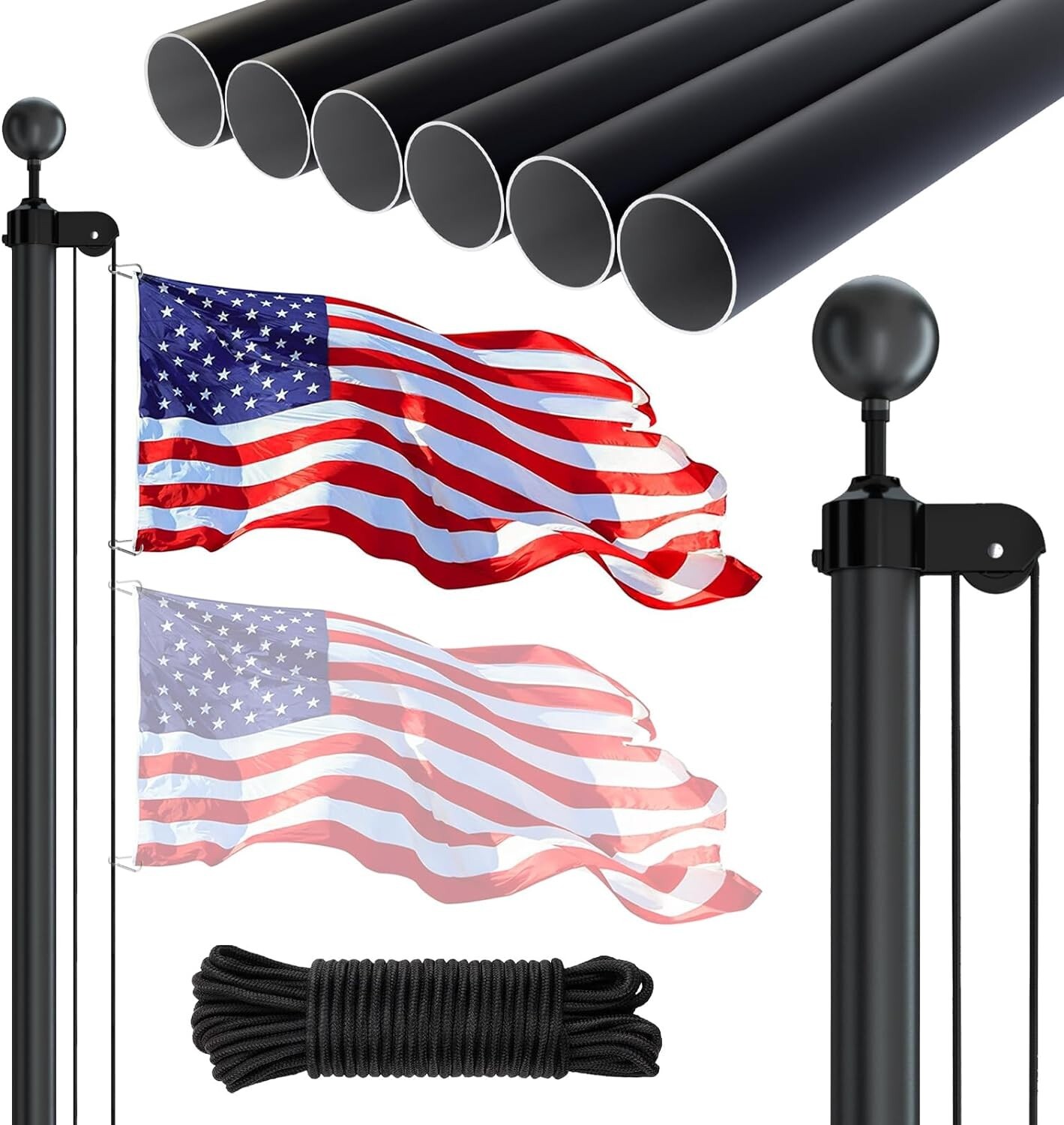 Flag Pole Kit Extra Thick Heavy Duty Aluminum Flagpole Outsides 25 FT