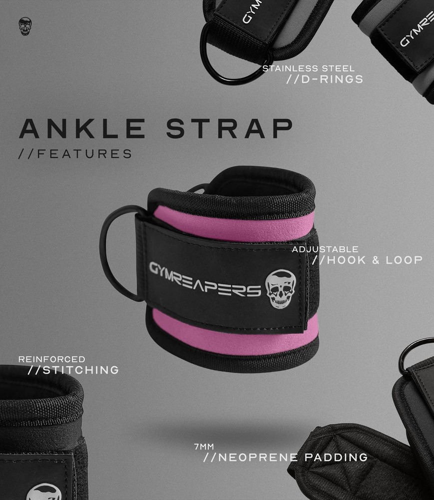 Gymreapers Ankle Strap (Single) For Cable Machine Kickbacks, Single, Pink