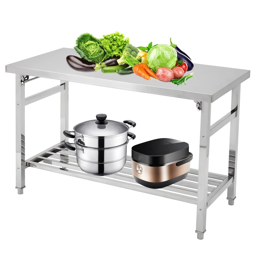 48 x 24 Inch Stainless Steel Folding Table for Prep & Work Undershelf Prep Table
