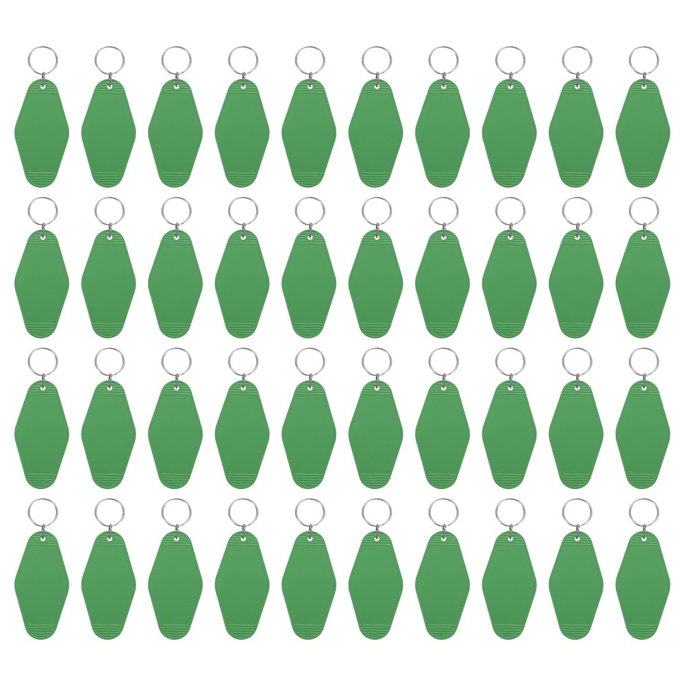 40pcs Hotel Keychains Blank, Plastic Rhombus Motel Keychains, Dark Green