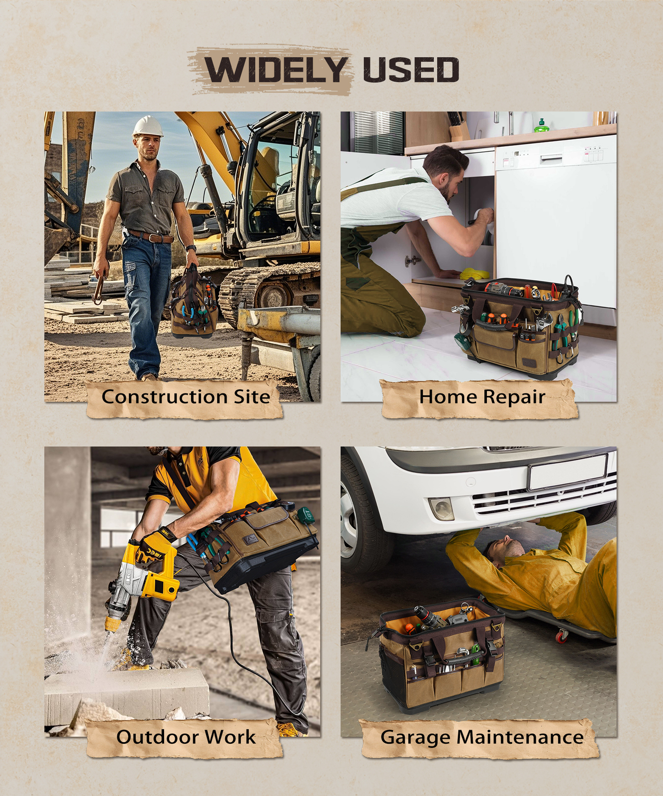 Heavy Duty Canvas Electrician Tool Bag Storage Organizer Portable Tool Box 28L