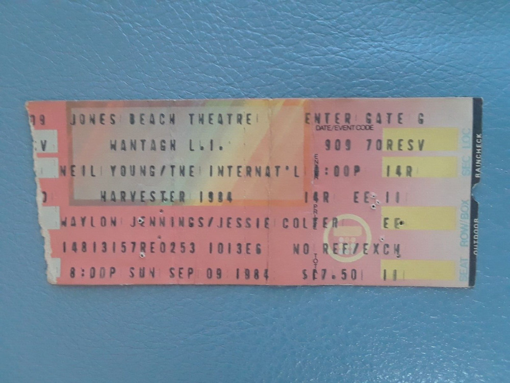 Neil Young ticket stub Harvester Sep 9 1984